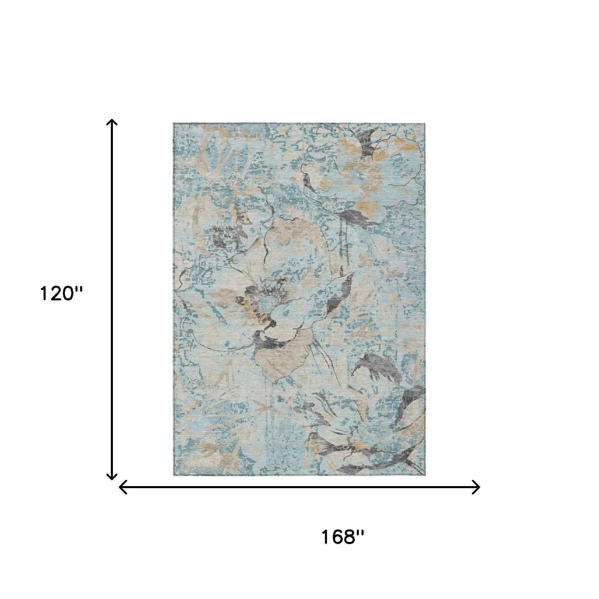 Blue floral area rug, 10x14 feet, made of soft polypropylene, modern design with abstract patterns and a textured finish.