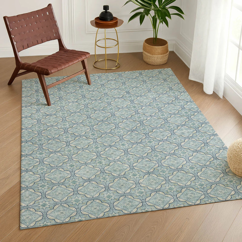 10' X 14' Sky Blue And Blue Geometric Washable Indoor Outdoor Area Rug Homeroots Outdoor