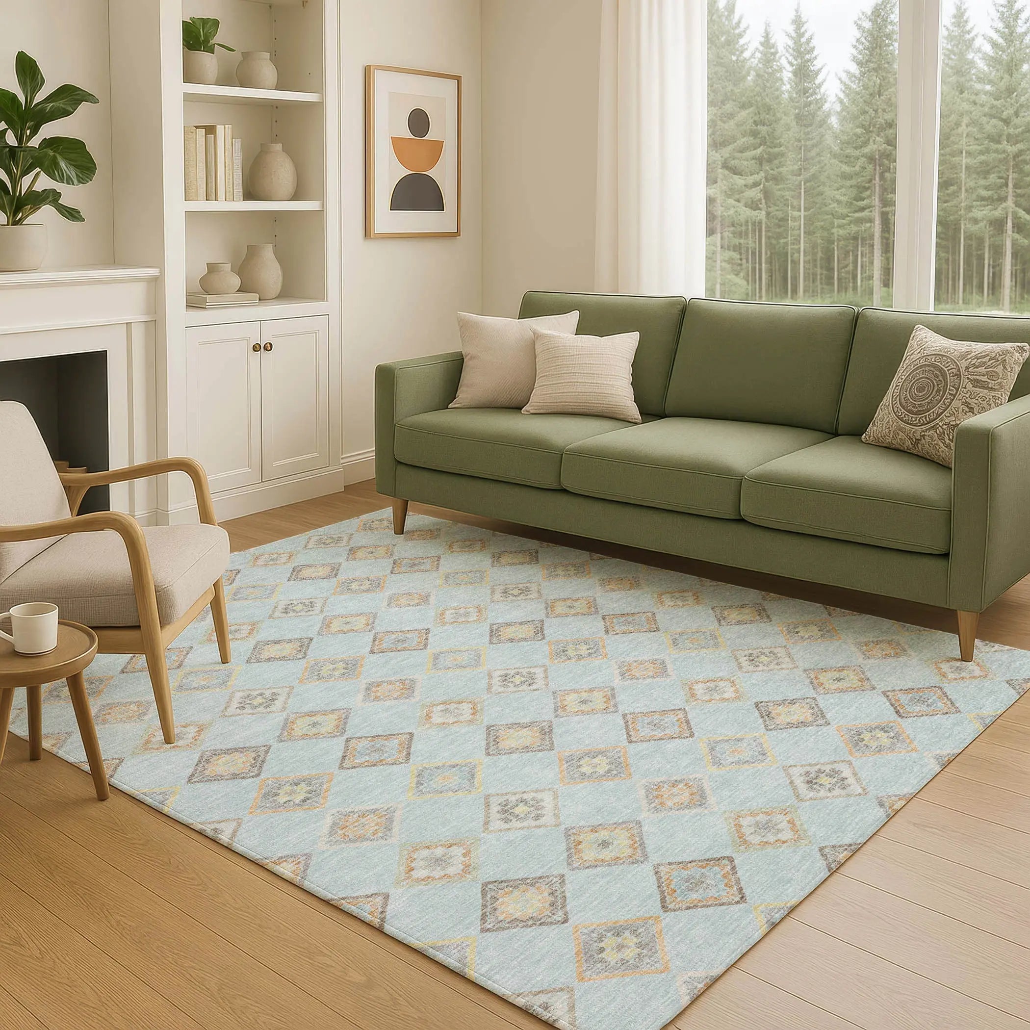 10' X 14' Sky Blue And Blue Geometric Washable Indoor Outdoor Area Rug Homeroots Outdoor