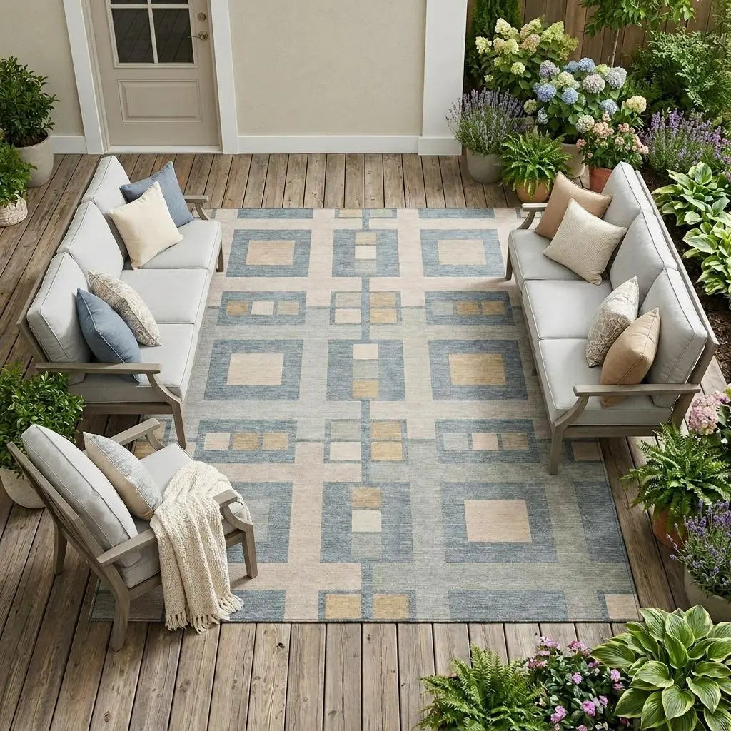 10' X 14' Sky Blue And Blue Geometric Washable Indoor Outdoor Area Rug Homeroots Outdoor