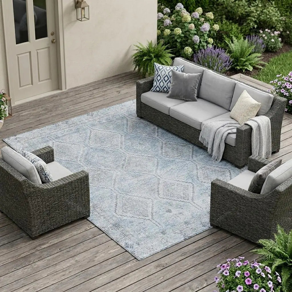 10' X 14' Sky Blue And Blue Geometric Washable Indoor Outdoor Area Rug Homeroots Outdoor