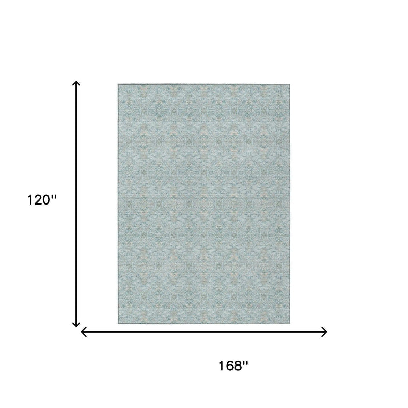 10' X 14' Sky Blue And Blue Oriental Washable Indoor Outdoor Area Rug Homeroots Outdoor