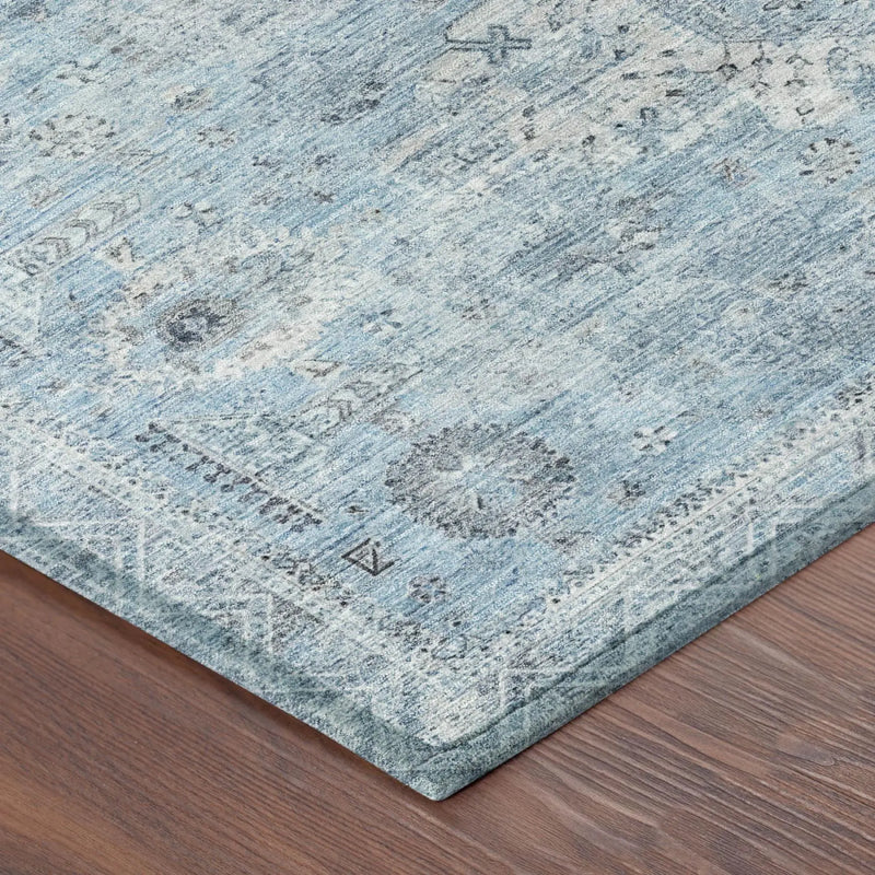 10' X 14' Sky Blue And Blue Oriental Washable Indoor Outdoor Area Rug Homeroots Outdoor