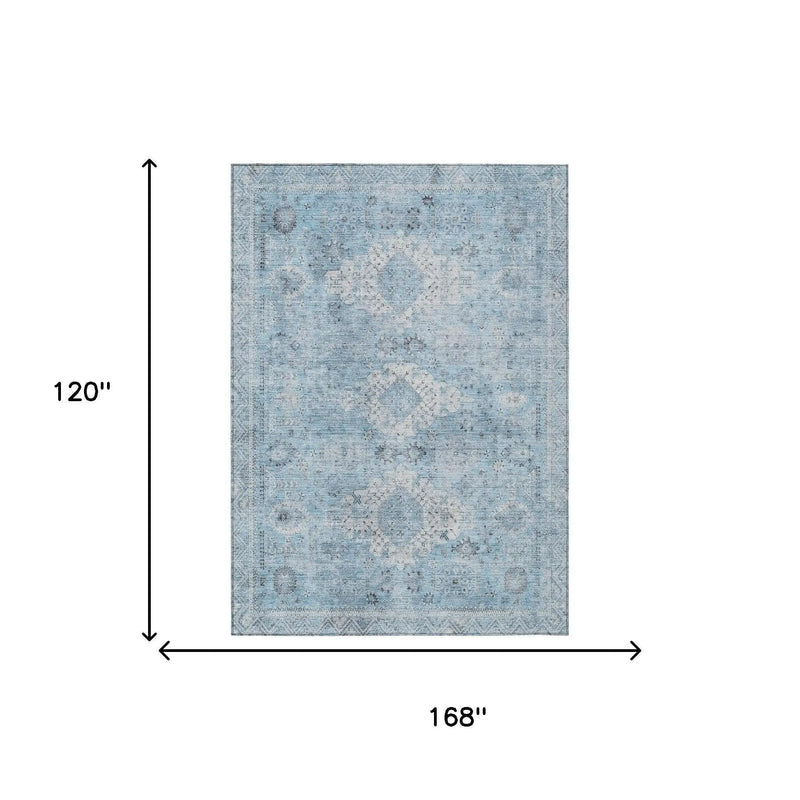 10' X 14' Sky Blue And Blue Oriental Washable Indoor Outdoor Area Rug Homeroots Outdoor