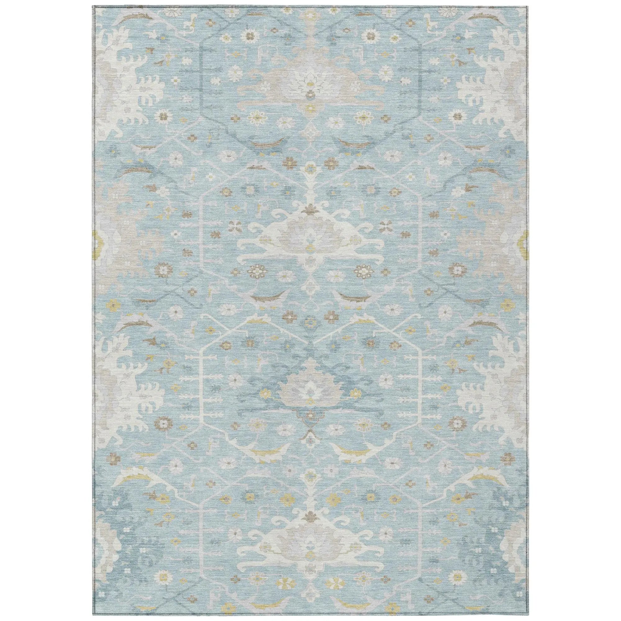 10' X 14' Sky Blue And Blue Oriental Washable Indoor Outdoor Area Rug Homeroots Outdoor