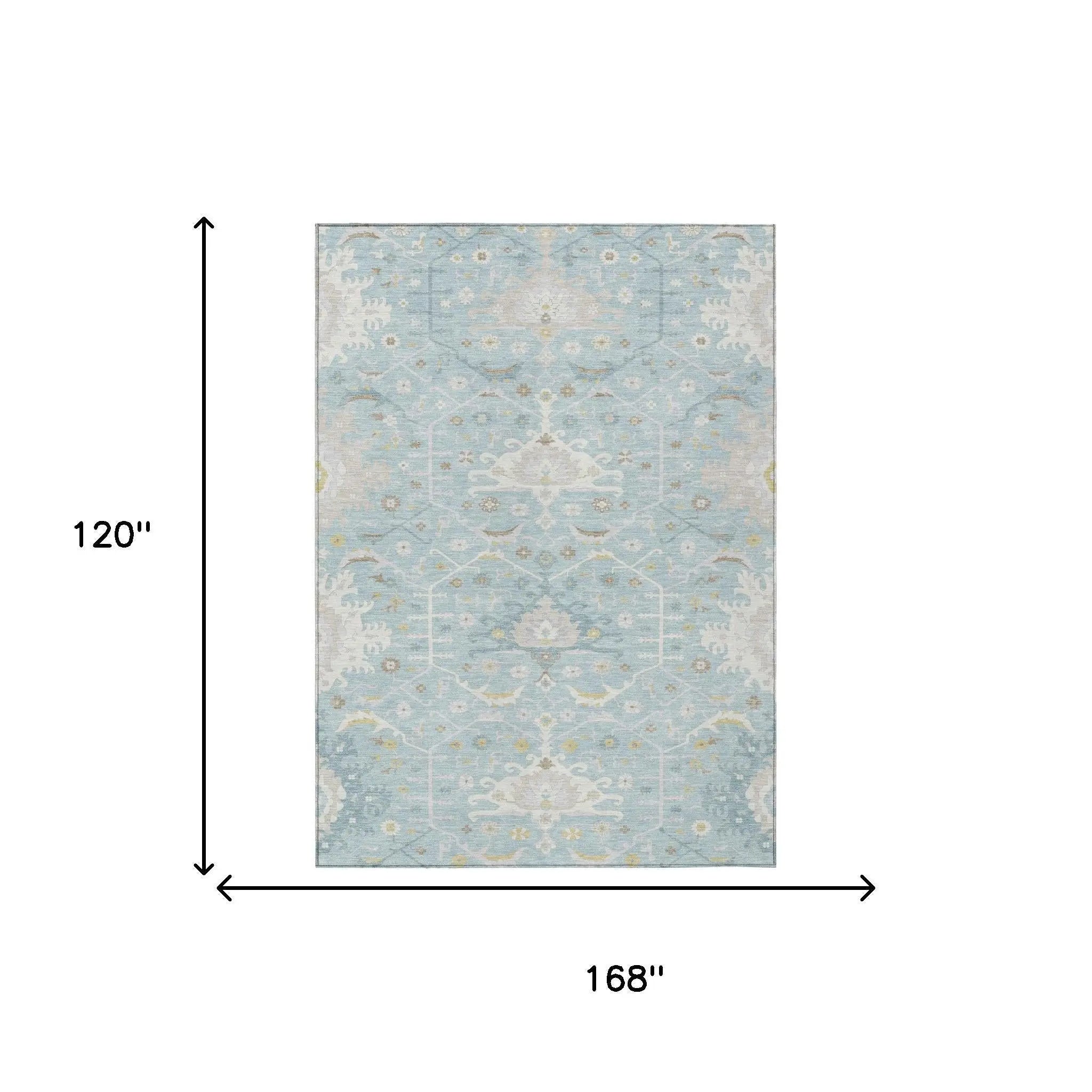 10' X 14' Sky Blue And Blue Oriental Washable Indoor Outdoor Area Rug Homeroots Outdoor