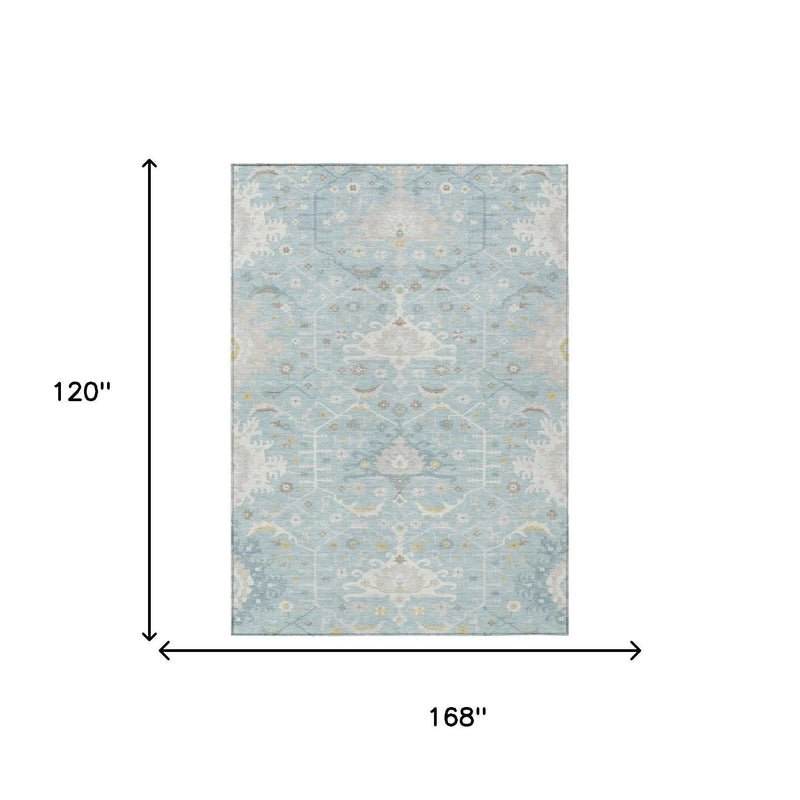 10' X 14' Sky Blue And Blue Oriental Washable Indoor Outdoor Area Rug Homeroots Outdoor