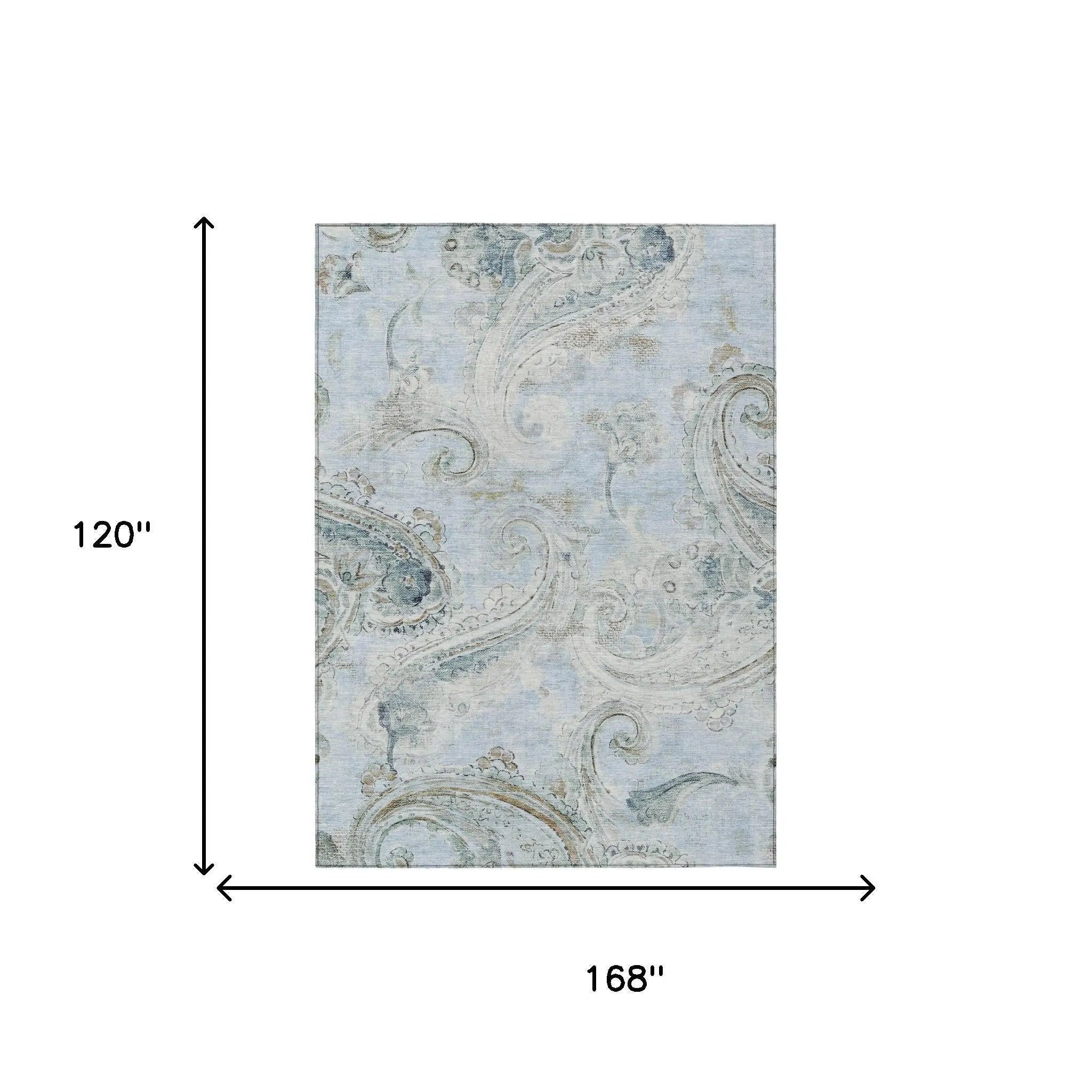 10' X 14' Sky Blue And Blue Paisley Washable Indoor Outdoor Area Rug Homeroots Outdoor