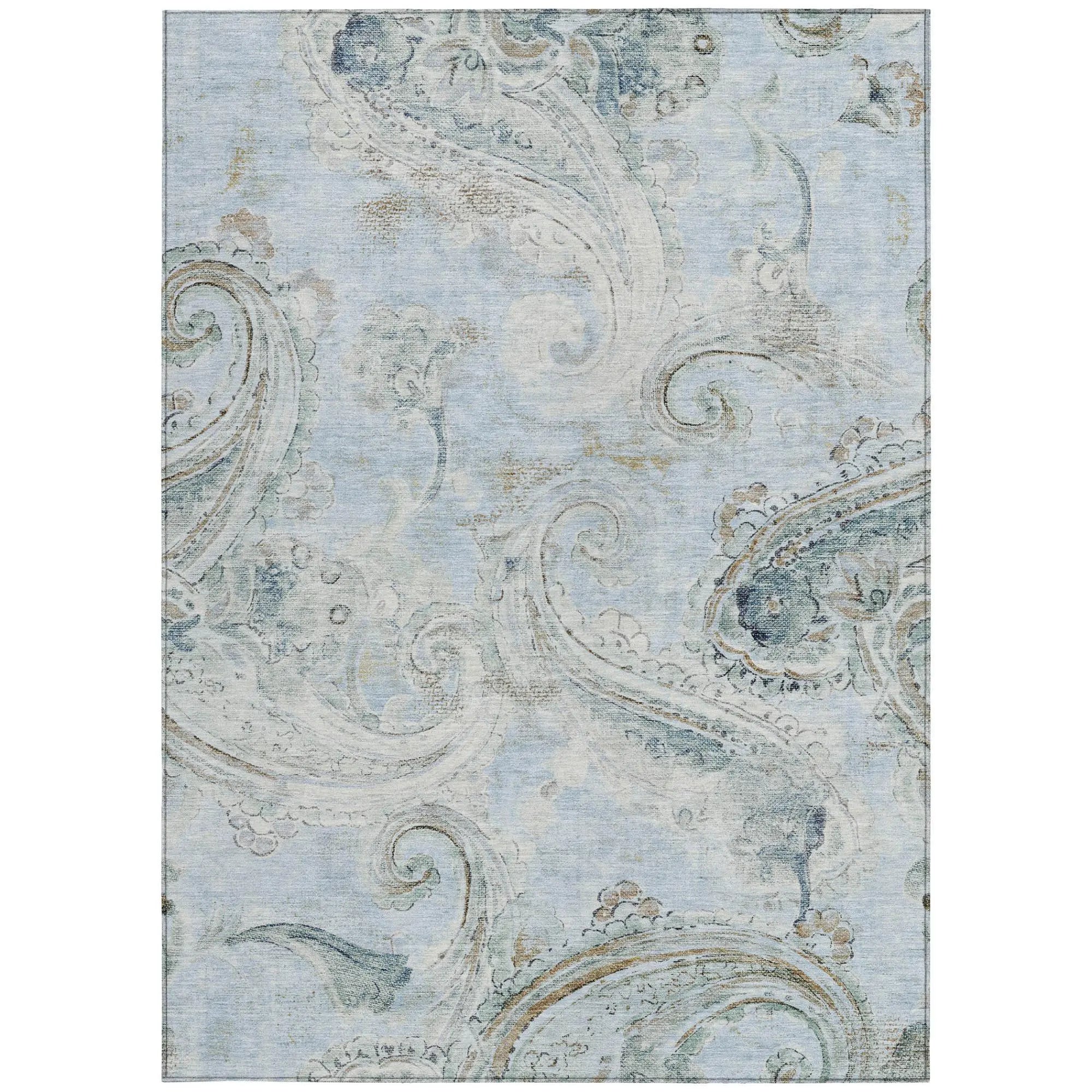 10' X 14' Sky Blue And Blue Paisley Washable Indoor Outdoor Area Rug Homeroots Outdoor