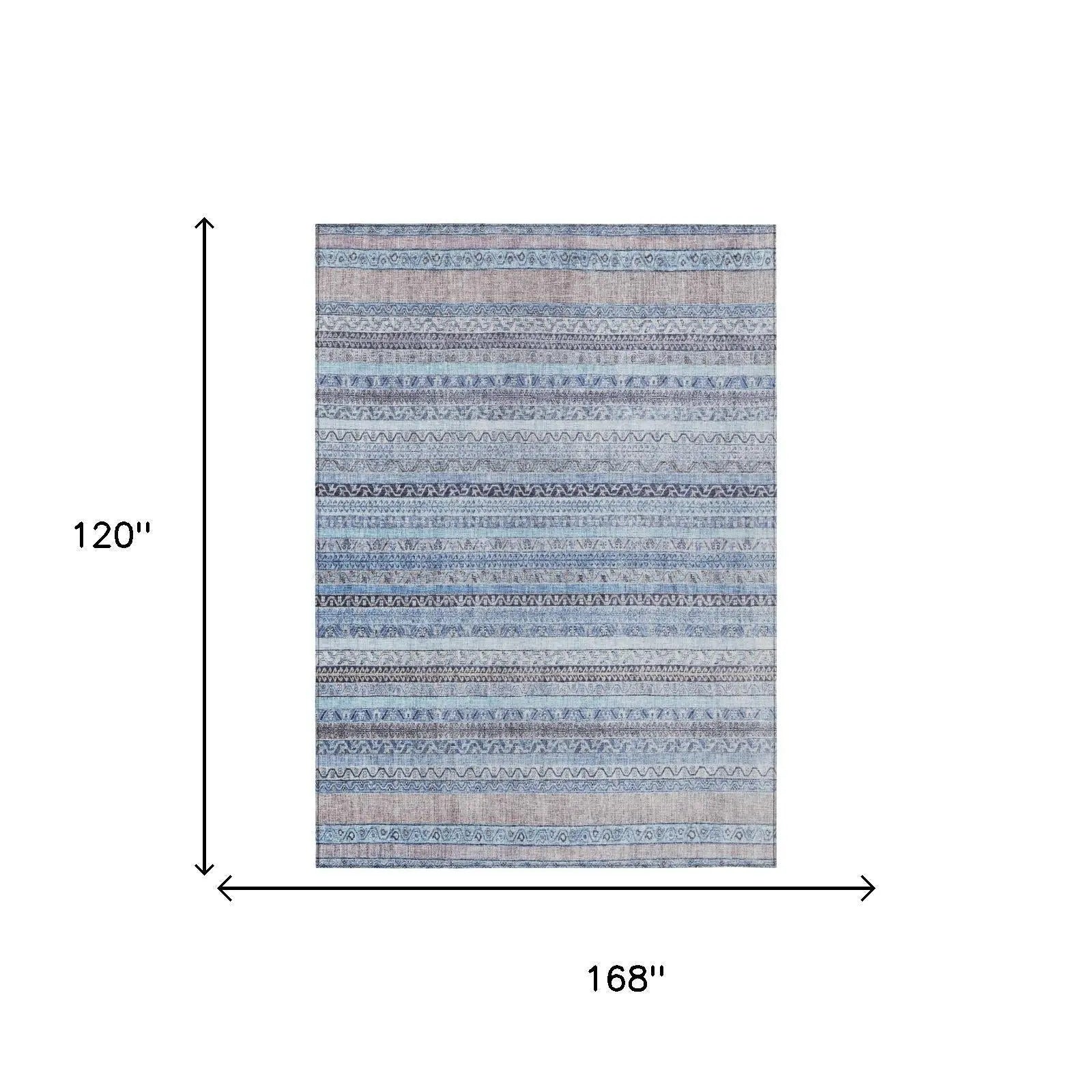 10' X 14' Sky Blue And Blue Striped Washable Indoor Outdoor Area Rug Homeroots Outdoor