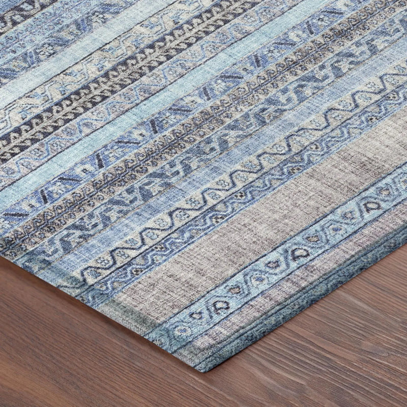 10' X 14' Sky Blue And Blue Striped Washable Indoor Outdoor Area Rug Homeroots Outdoor