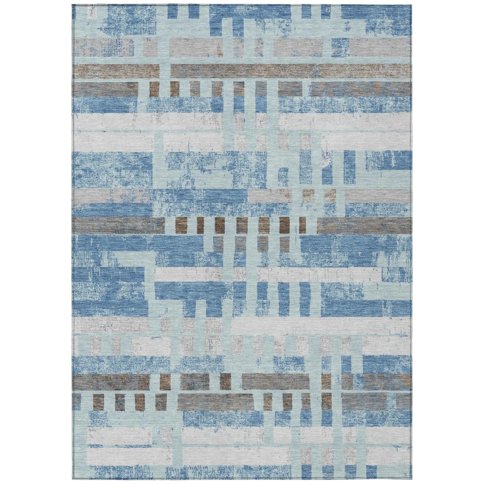 10' X 14' Sky Blue And Blue Striped Washable Indoor Outdoor Area Rug Homeroots Outdoor
