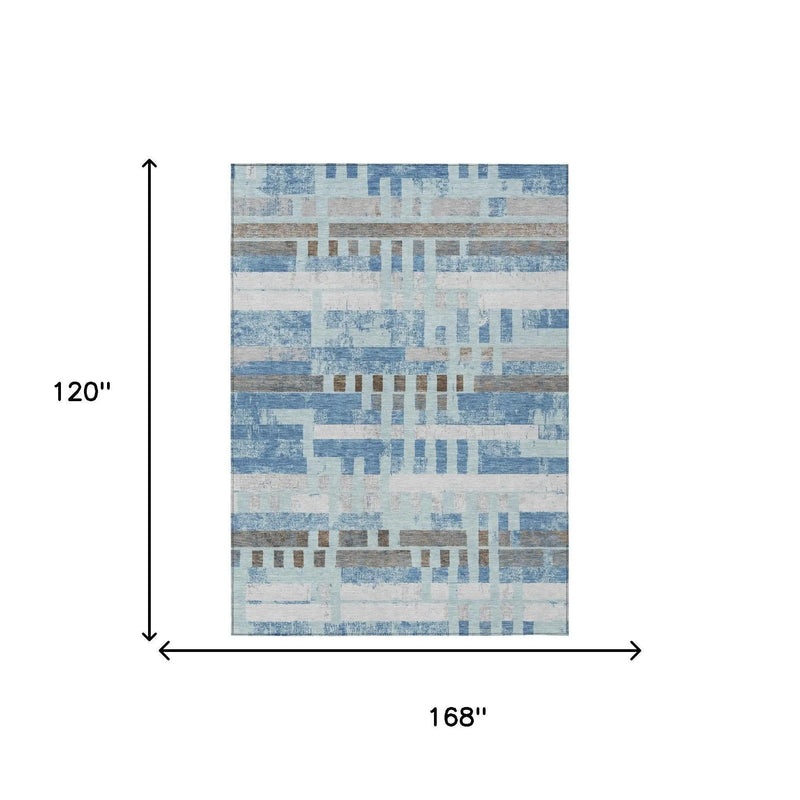10' X 14' Sky Blue And Blue Striped Washable Indoor Outdoor Area Rug Homeroots Outdoor