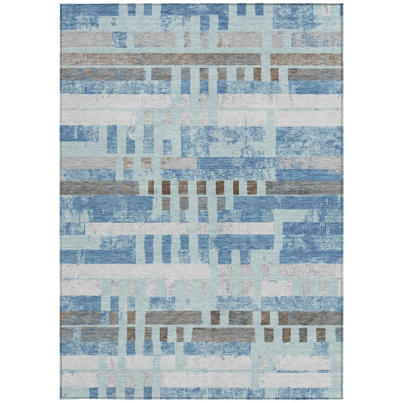 10' X 14' Sky Blue And Blue Striped Washable Indoor Outdoor Area Rug Homeroots Outdoor