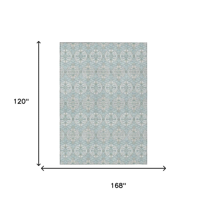 10' X 14' Sky Blue And Blue Striped Washable Indoor Outdoor Area Rug Homeroots Outdoor