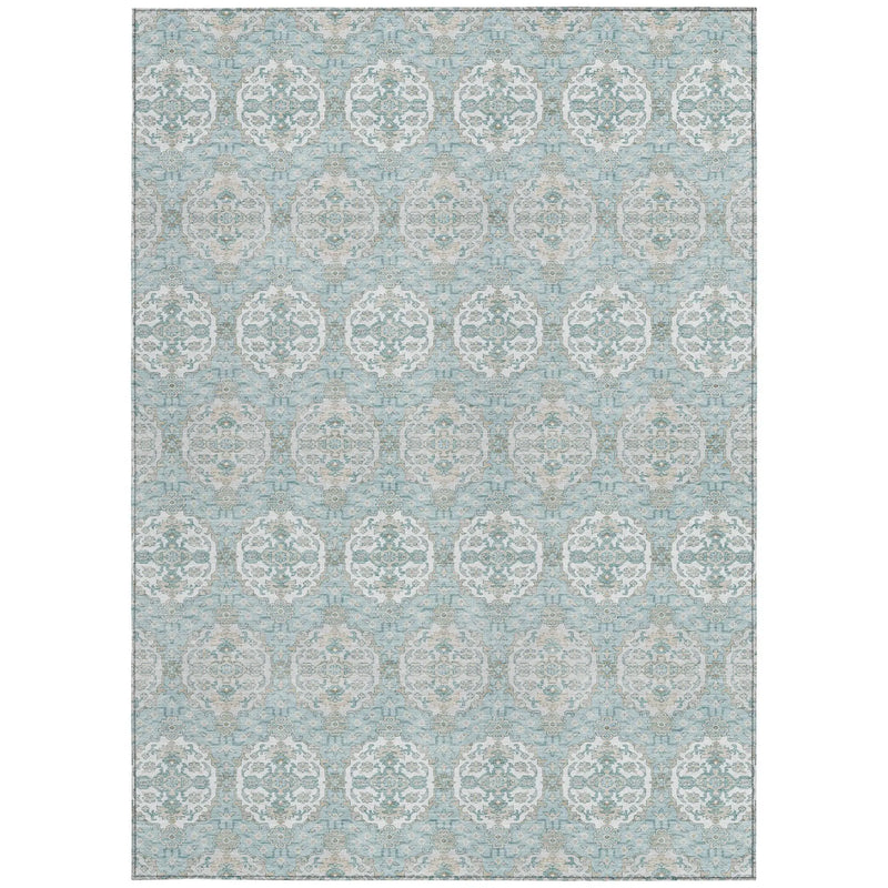 10' X 14' Sky Blue And Blue Striped Washable Indoor Outdoor Area Rug Homeroots Outdoor