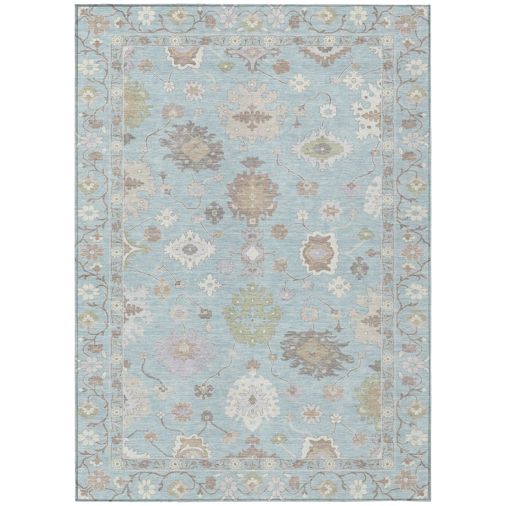 10' X 14' Sky Blue And Copper Oriental Washable Indoor Outdoor Area Rug Homeroots Outdoor