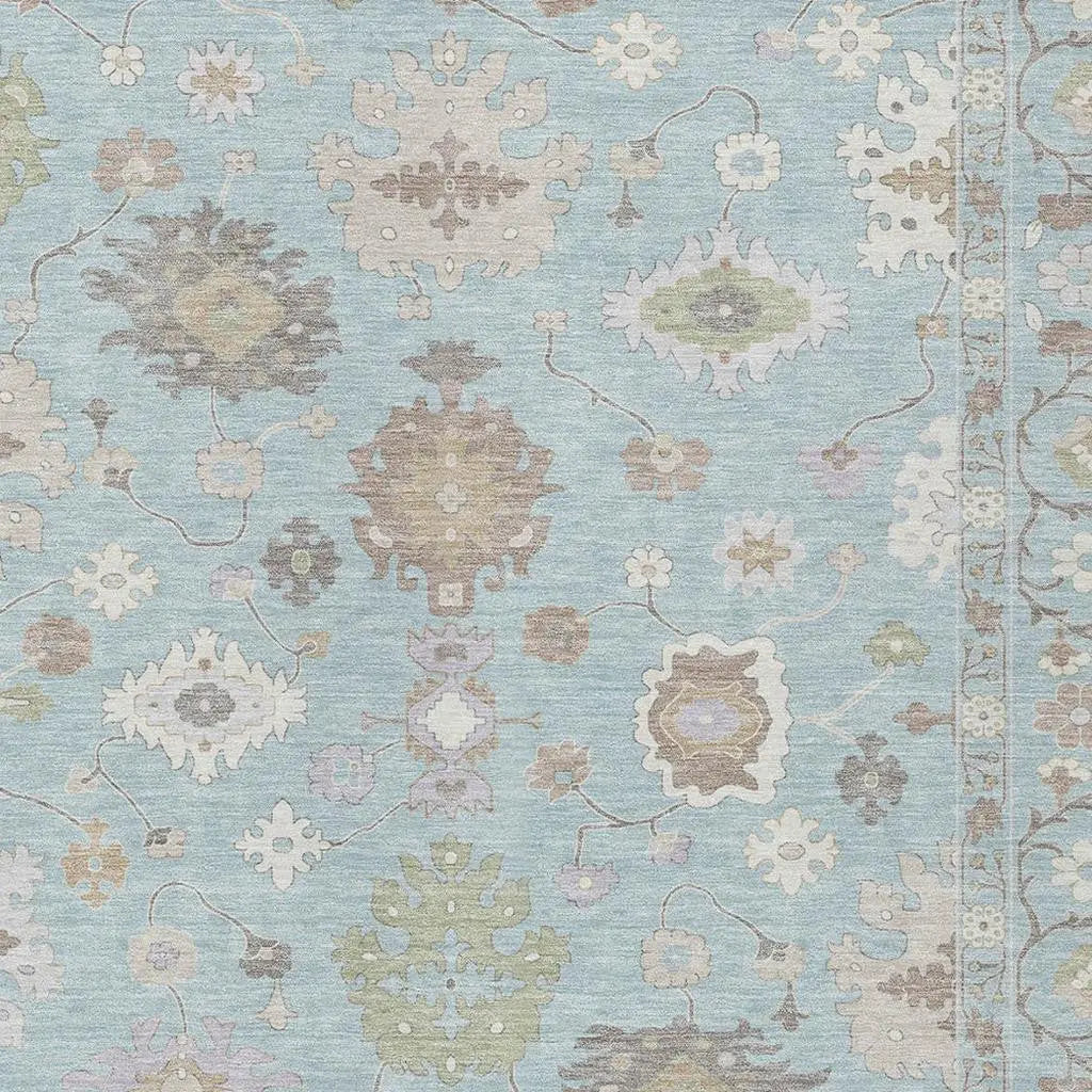 10' X 14' Sky Blue And Copper Oriental Washable Indoor Outdoor Area Rug Homeroots Outdoor