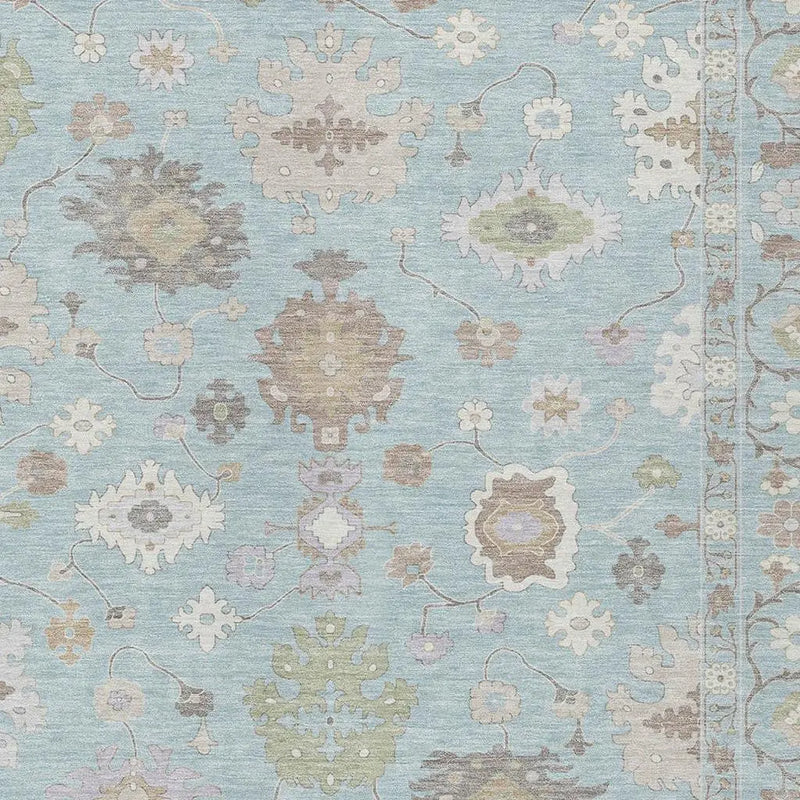 10' X 14' Sky Blue And Copper Oriental Washable Indoor Outdoor Area Rug Homeroots Outdoor