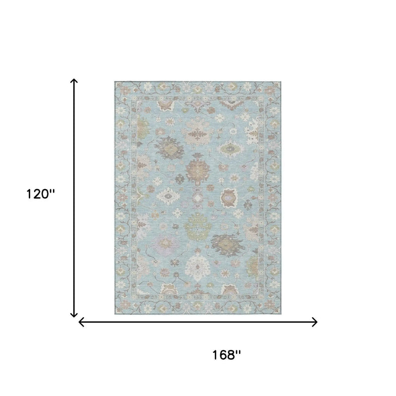 10' X 14' Sky Blue And Copper Oriental Washable Indoor Outdoor Area Rug Homeroots Outdoor