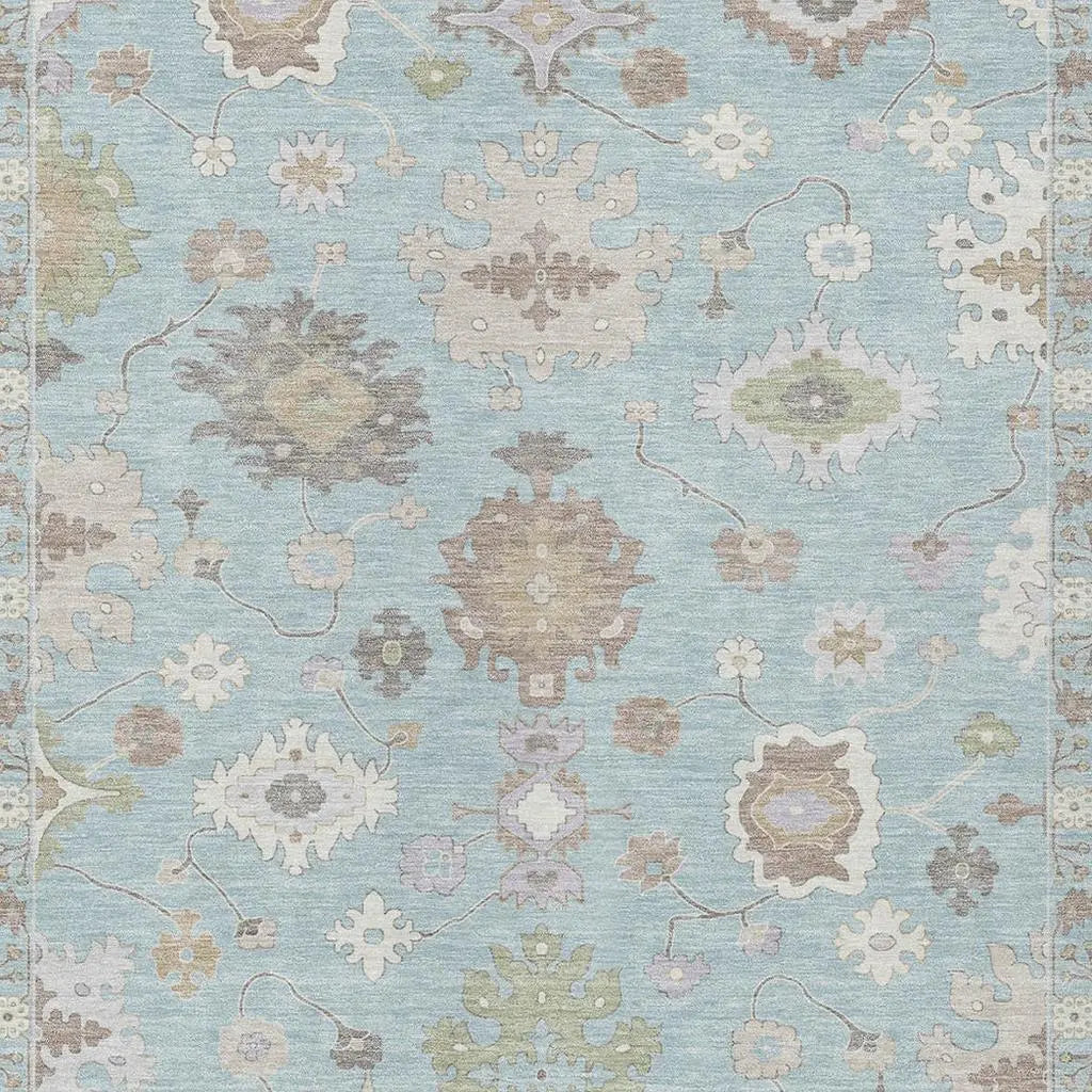 10' X 14' Sky Blue And Copper Oriental Washable Indoor Outdoor Area Rug Homeroots Outdoor