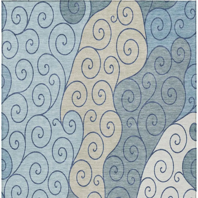 10' X 14' Sky Blue And Denim Blue Abstract Washable Indoor Outdoor Area Rug Homeroots Outdoor