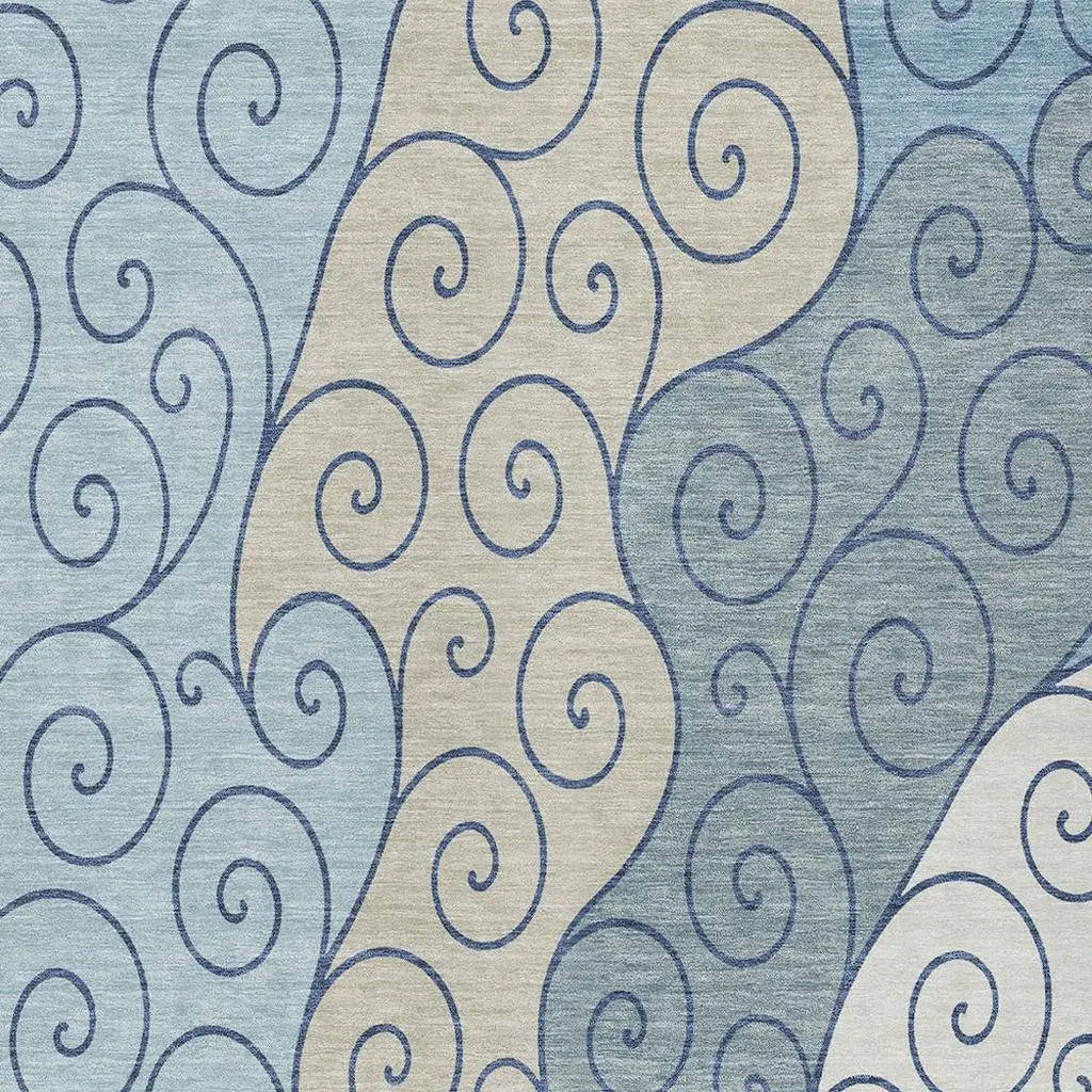 10' X 14' Sky Blue And Denim Blue Abstract Washable Indoor Outdoor Area Rug Homeroots Outdoor