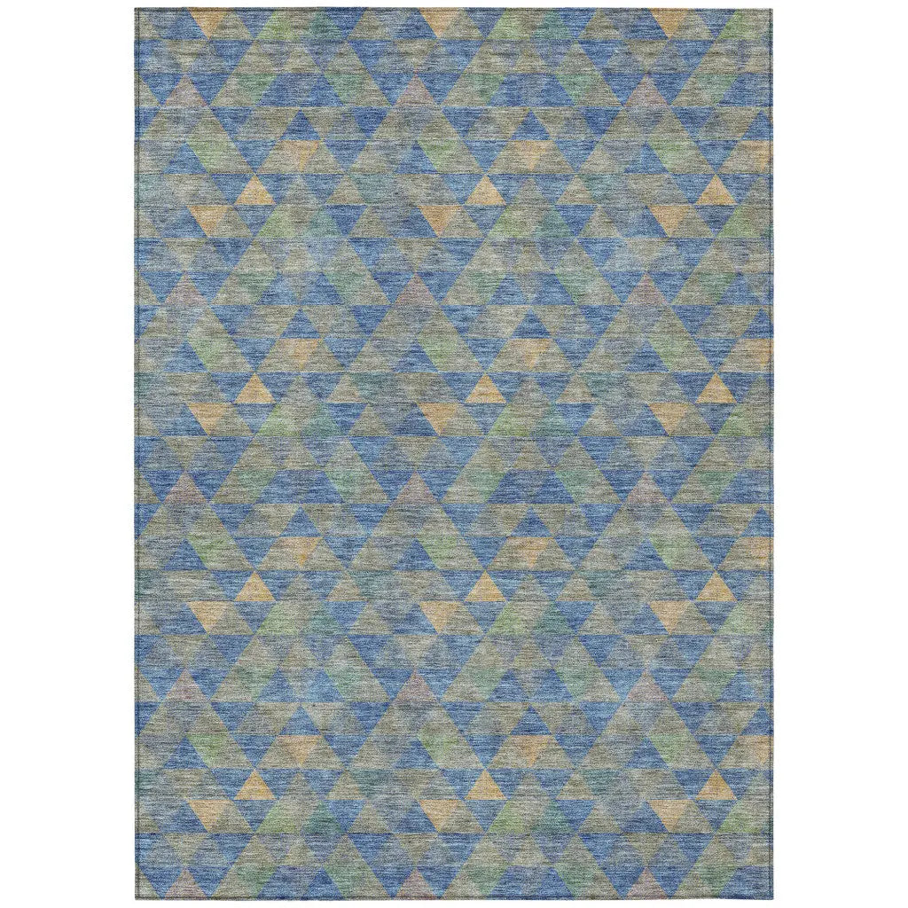 10' X 14' Sky Blue And Gray Geometric Washable Indoor Outdoor Area Rug Homeroots Outdoor
