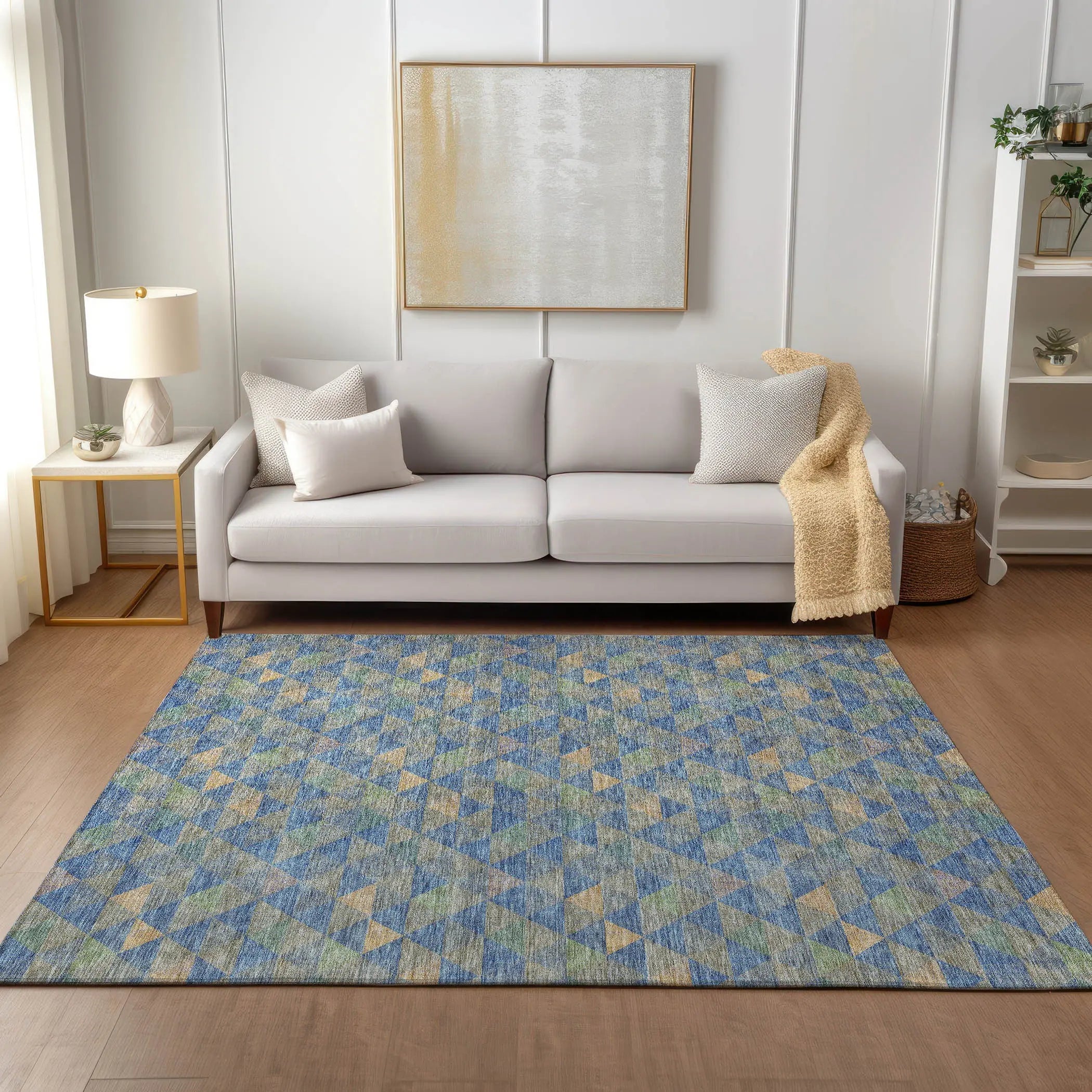 10' X 14' Sky Blue And Gray Geometric Washable Indoor Outdoor Area Rug Homeroots Outdoor