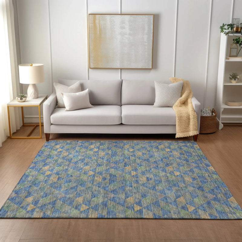 10' X 14' Sky Blue And Gray Geometric Washable Indoor Outdoor Area Rug Homeroots Outdoor