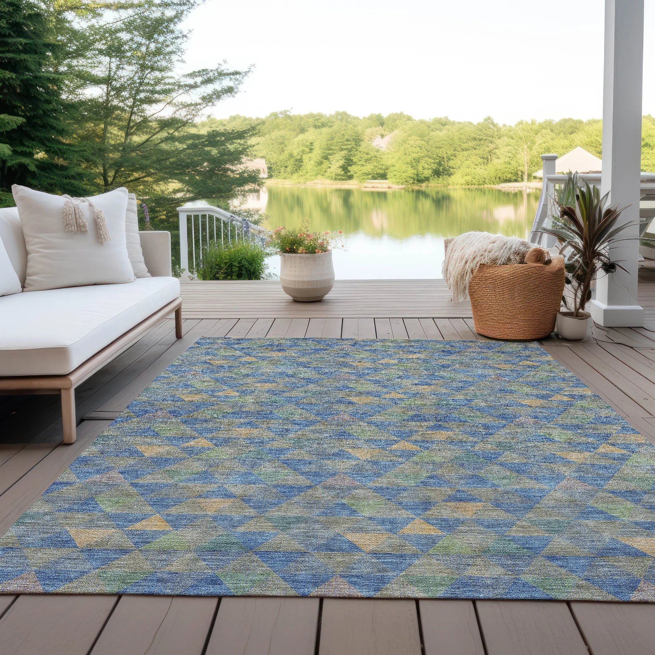 10' X 14' Sky Blue And Gray Geometric Washable Indoor Outdoor Area Rug Homeroots Outdoor
