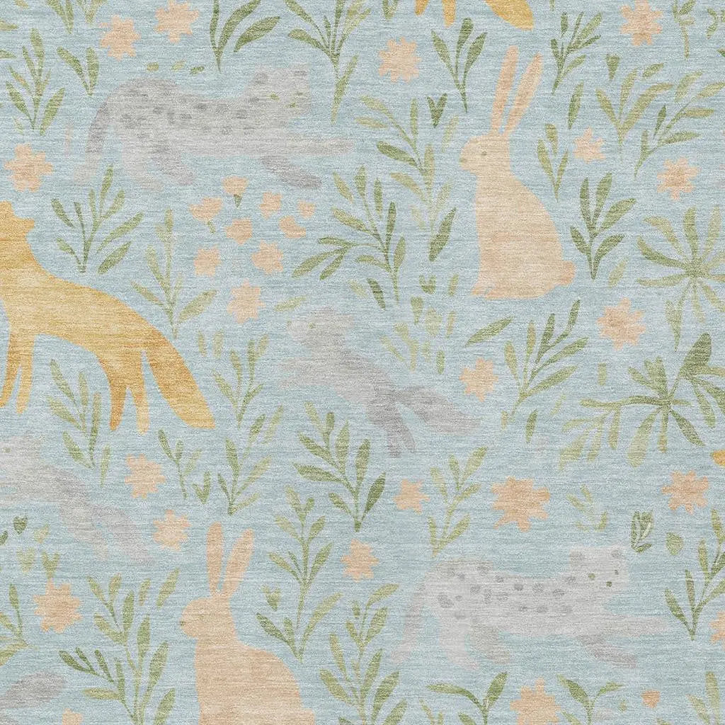 10' X 14' Sky Blue And Green Botanical Leaves Washable Indoor Outdoor Area Rug Homeroots Outdoor