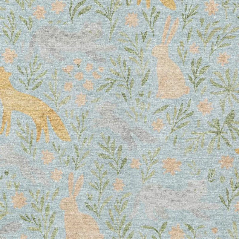 10' X 14' Sky Blue And Green Botanical Leaves Washable Indoor Outdoor Area Rug Homeroots Outdoor