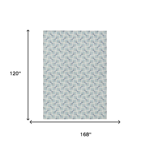 10' X 14' Sky Blue And Ivory Geometric Washable Indoor Outdoor Area Rug Homeroots Outdoor