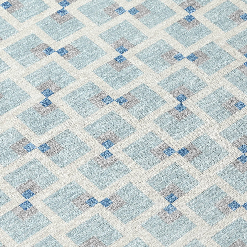 10' X 14' Sky Blue And Ivory Geometric Washable Indoor Outdoor Area Rug Homeroots Outdoor
