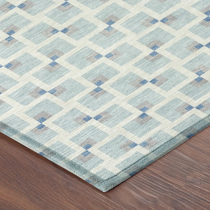 10' X 14' Sky Blue And Ivory Geometric Washable Indoor Outdoor Area Rug Homeroots Outdoor