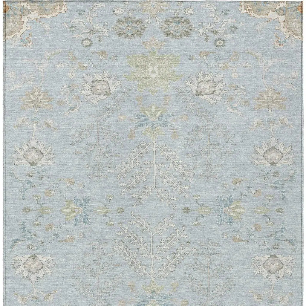 10' X 14' Sky Blue And Ivory Oriental Washable Indoor Outdoor Area Rug Homeroots Outdoor