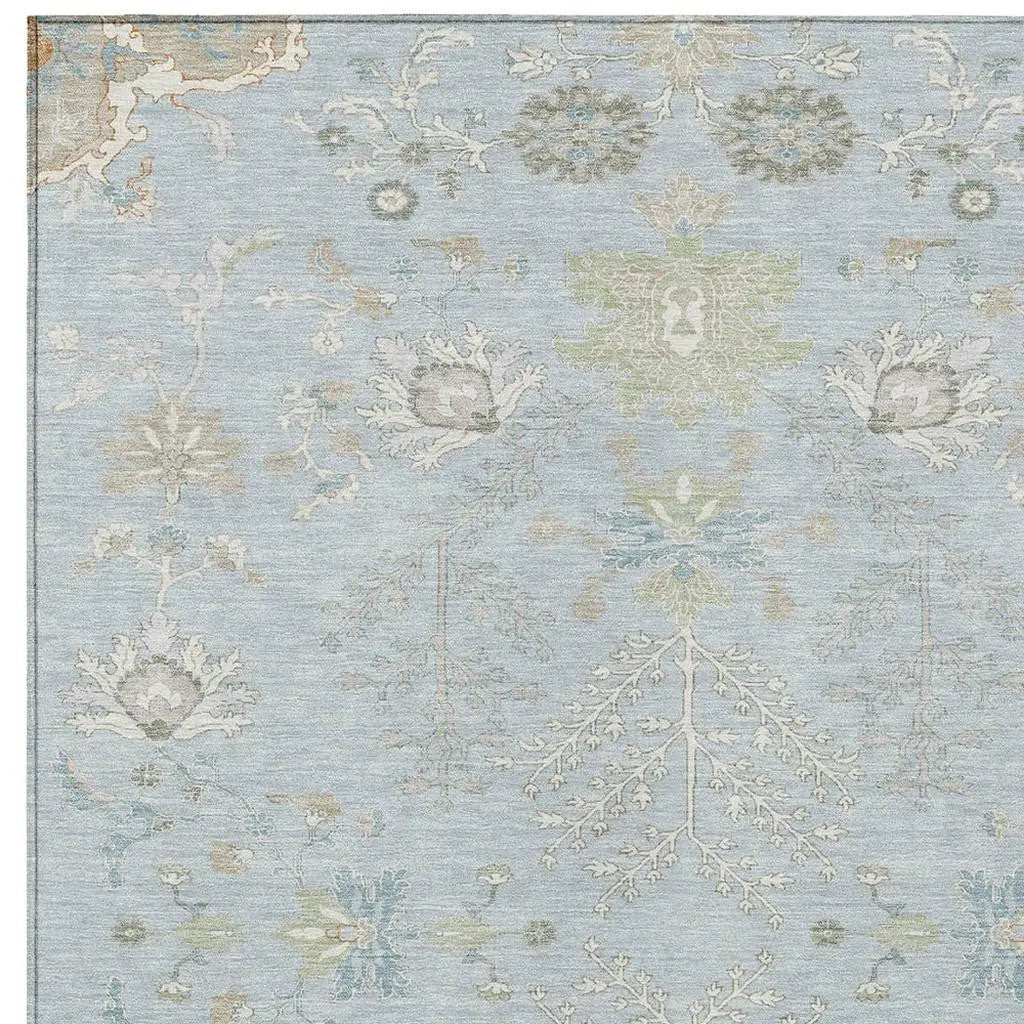 10' X 14' Sky Blue And Ivory Oriental Washable Indoor Outdoor Area Rug Homeroots Outdoor