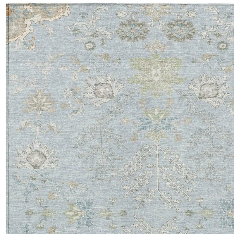 10' X 14' Sky Blue And Ivory Oriental Washable Indoor Outdoor Area Rug Homeroots Outdoor