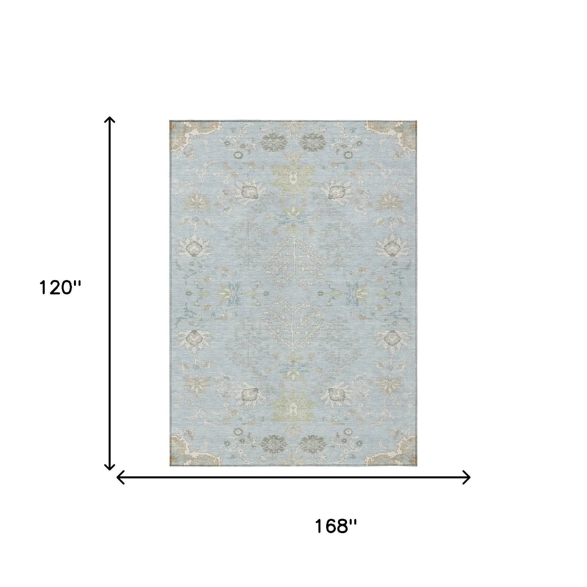 10' X 14' Sky Blue And Ivory Oriental Washable Indoor Outdoor Area Rug Homeroots Outdoor