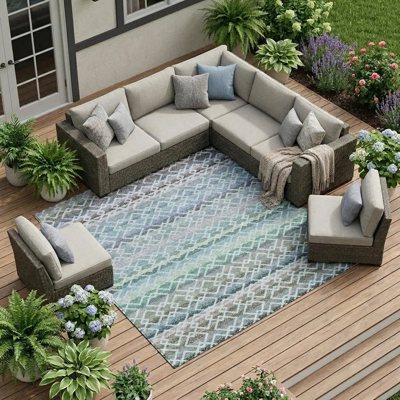 10' X 14' Sky Blue And Ivory Striped Washable Indoor Outdoor Area Rug Homeroots Outdoor