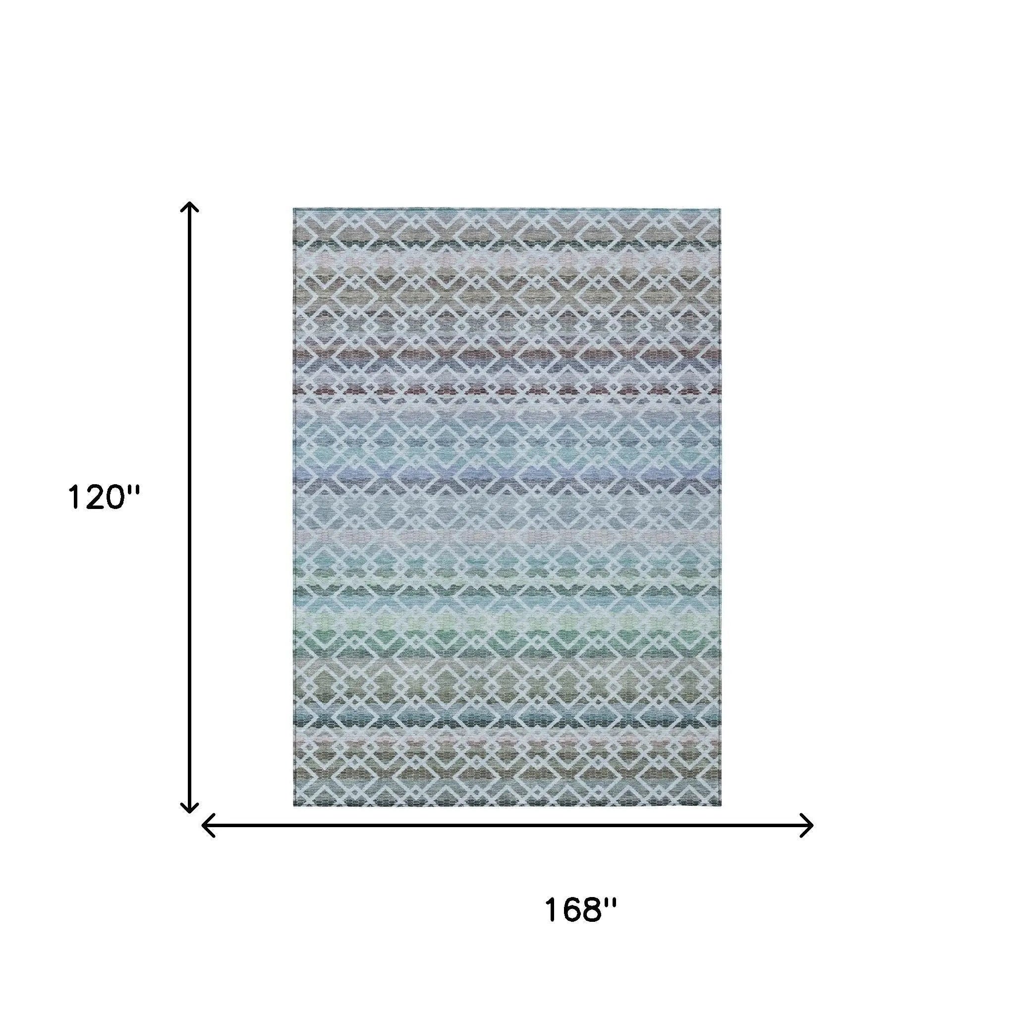 10' X 14' Sky Blue And Ivory Striped Washable Indoor Outdoor Area Rug Homeroots Outdoor