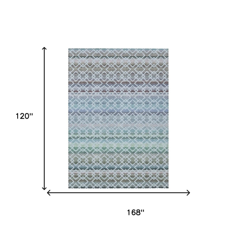 10' X 14' Sky Blue And Ivory Striped Washable Indoor Outdoor Area Rug Homeroots Outdoor