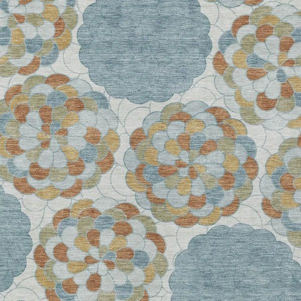 10' X 14' Sky Blue And Orange Floral Washable Indoor Outdoor Area Rug Homeroots Outdoor