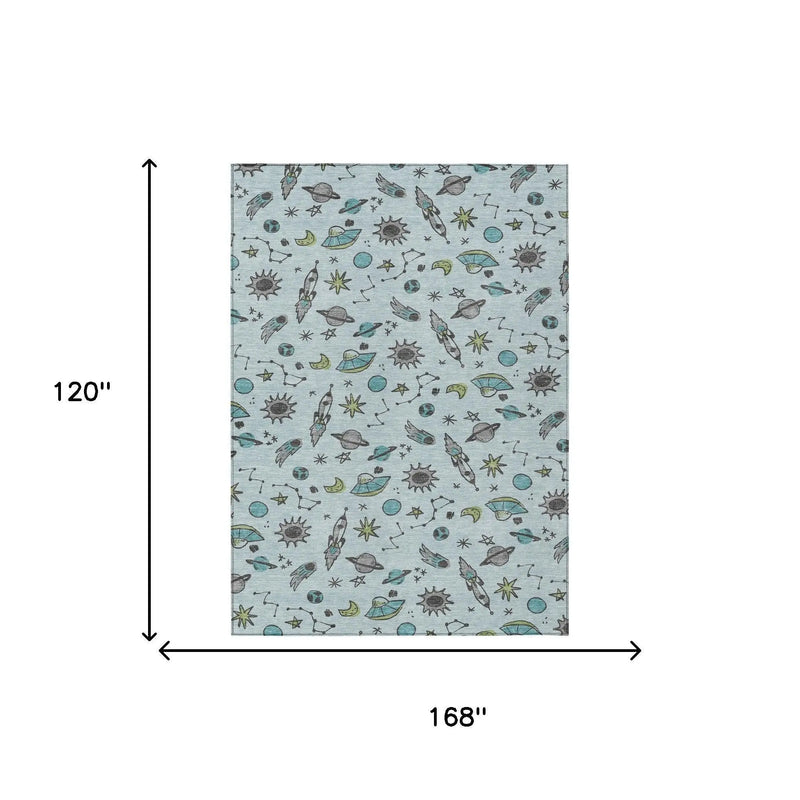 10' X 14' Sky Blue And Teal Blue Animal Print Washable Indoor Outdoor Area Rug Homeroots Outdoor