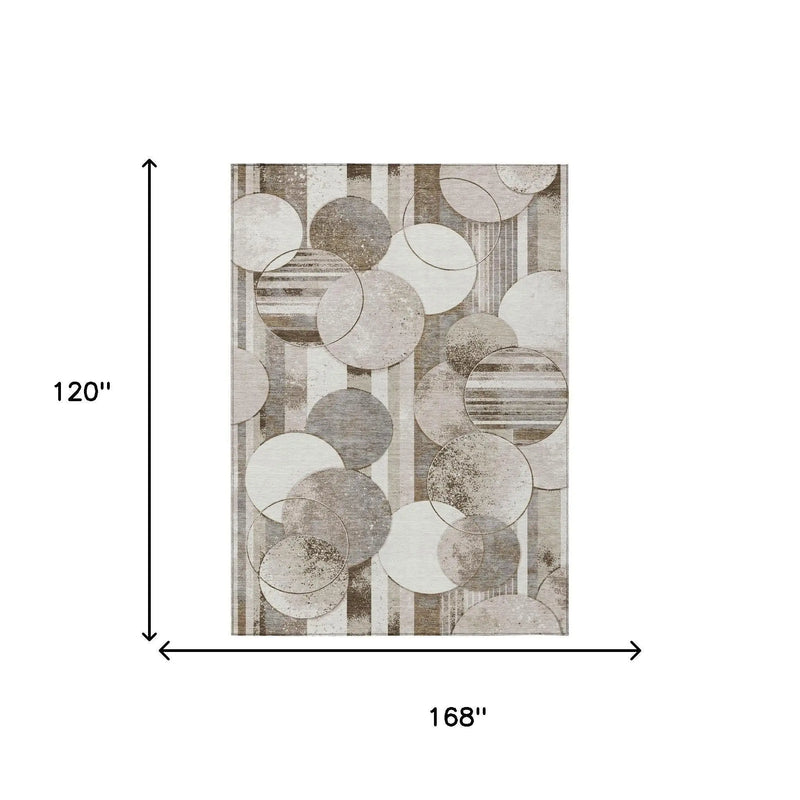 10' X 14' Tan And Brown Geometric Washable Indoor Outdoor Area Rug Homeroots Outdoor