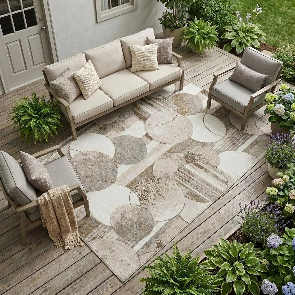10' X 14' Tan And Brown Geometric Washable Indoor Outdoor Area Rug Homeroots Outdoor