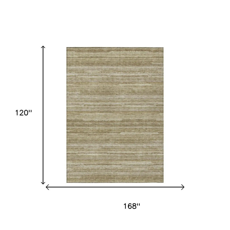 10' X 14' Tan And Brown Striped Washable Indoor Outdoor Area Rug Homeroots Outdoor