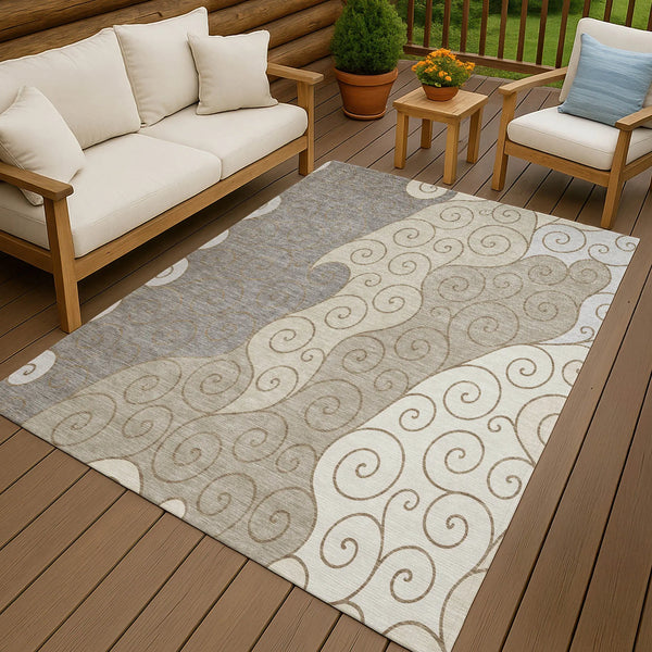 10' X 14' Taupe And Beige Abstract Washable Indoor Outdoor Area Rug Homeroots Outdoor