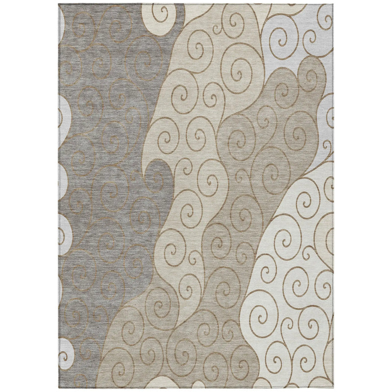10' X 14' Taupe And Beige Abstract Washable Indoor Outdoor Area Rug Homeroots Outdoor
